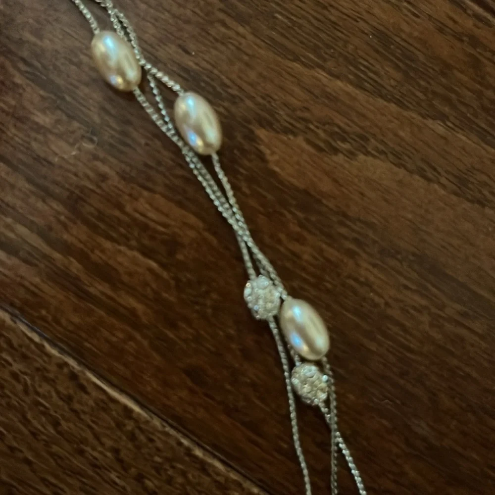 Pearl and rhinestone multi chain necklace